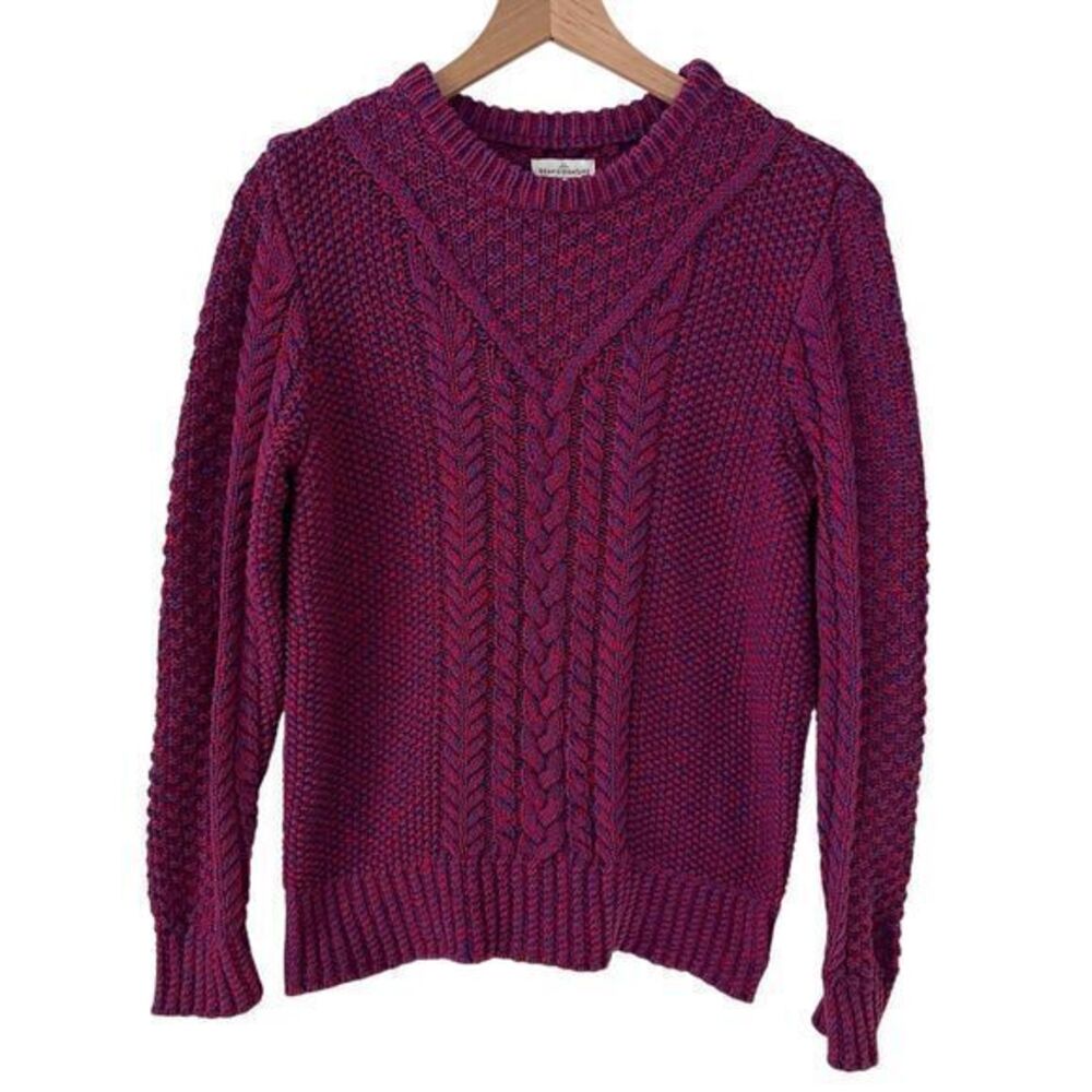 L.L. Bean Signature Cotton Pink Blue Crewneck Cable Knit Pullover Sweater Size S